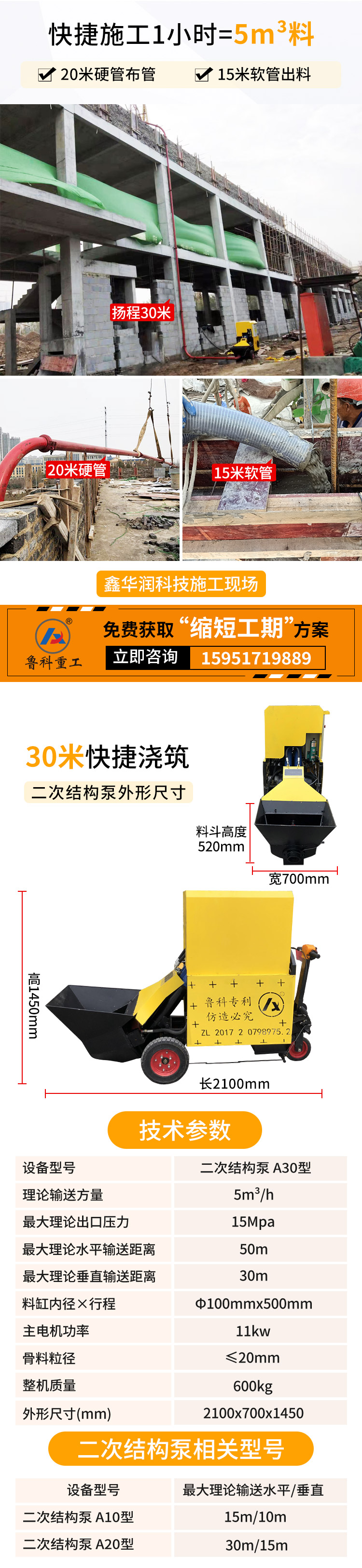 二次小型混泥土輸送泵機